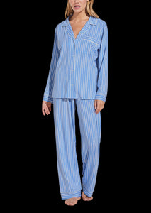 Gisele Printed TENCEL™ Modal Long PJ Set in Nordic Stripes Vista Blue/Ivory