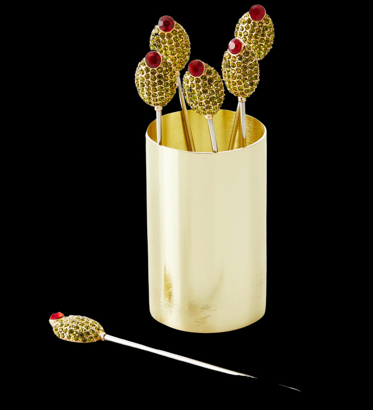 Olive Cocktail Picks with Gold Pot