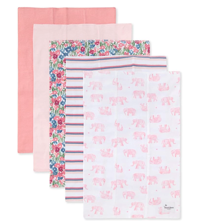 Burt's Bees Burping Cloths (set of 5) pink motif