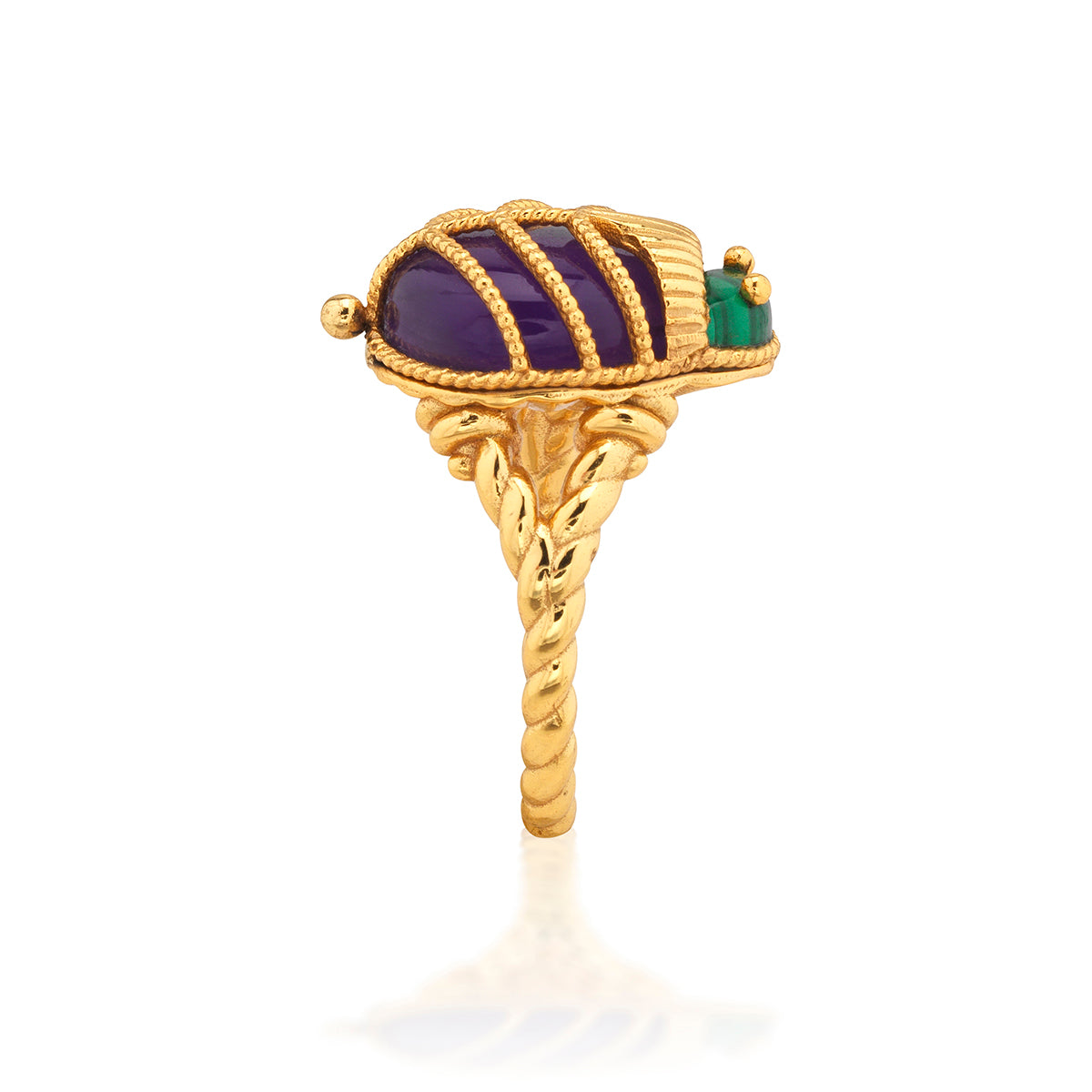 Scarab Petite Ring in Malachite/Amethyst