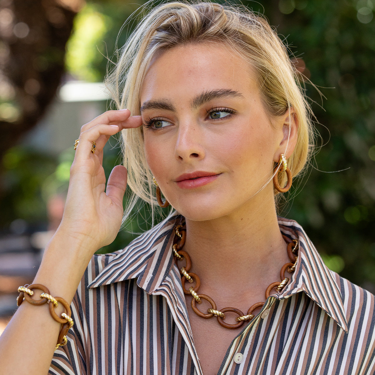 Earth Goddess Link Drop Earrings in Teak