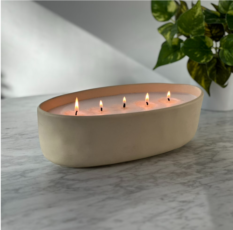 Better Homes and Gardens 5-Wick 40.5 oz Ceramic Candle, Red Lava & Citrus, Beige