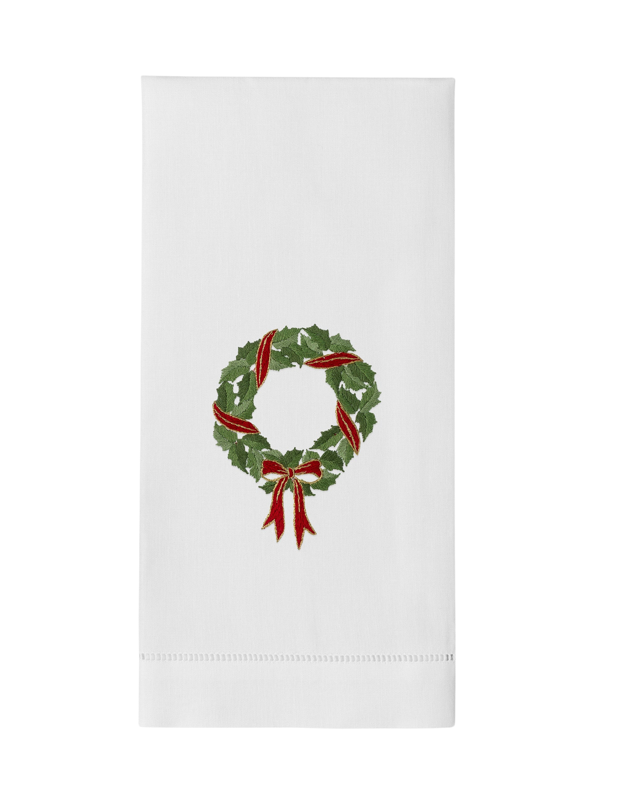 Holly Ribbon Wreath Hand Towel