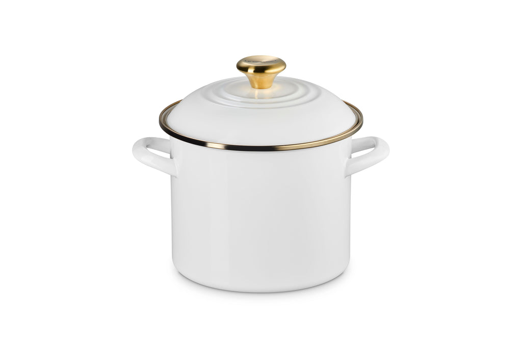 Le Creuset Classic Round Stockpot with Gold Rim , 6 qt., White
