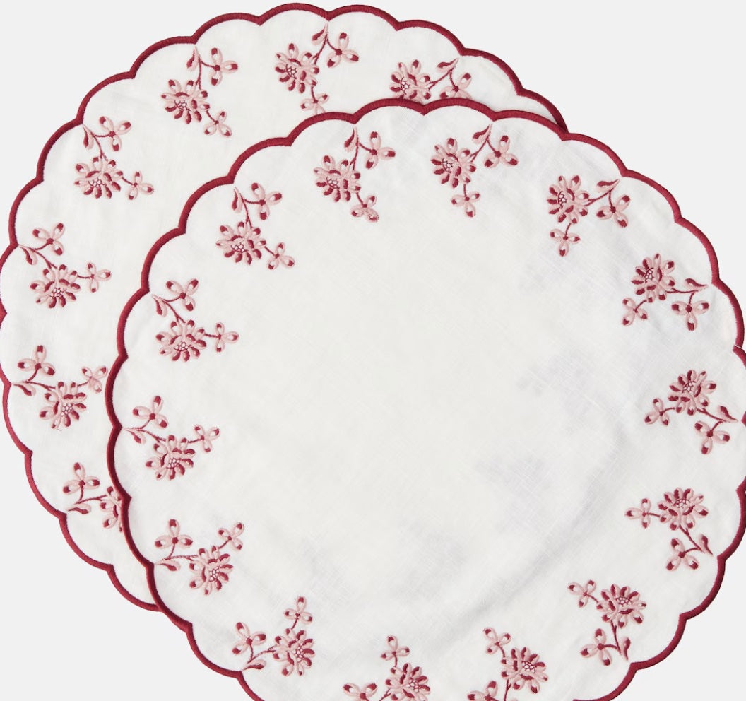 CabanaBotanica set of 2 embroidered linen placemats