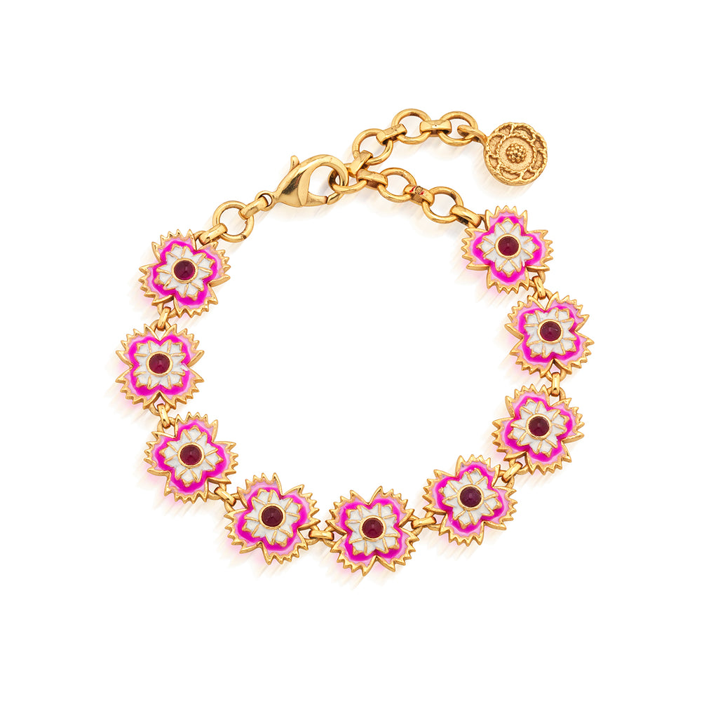 Dianthus Link Bracelet in Enamel/Jade