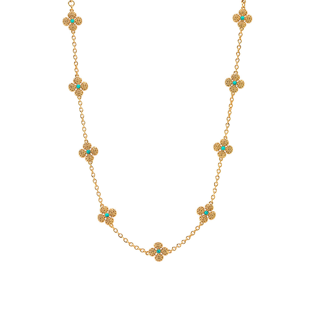 Berry Clover Double Sided Necklace 16" in Turquoise
