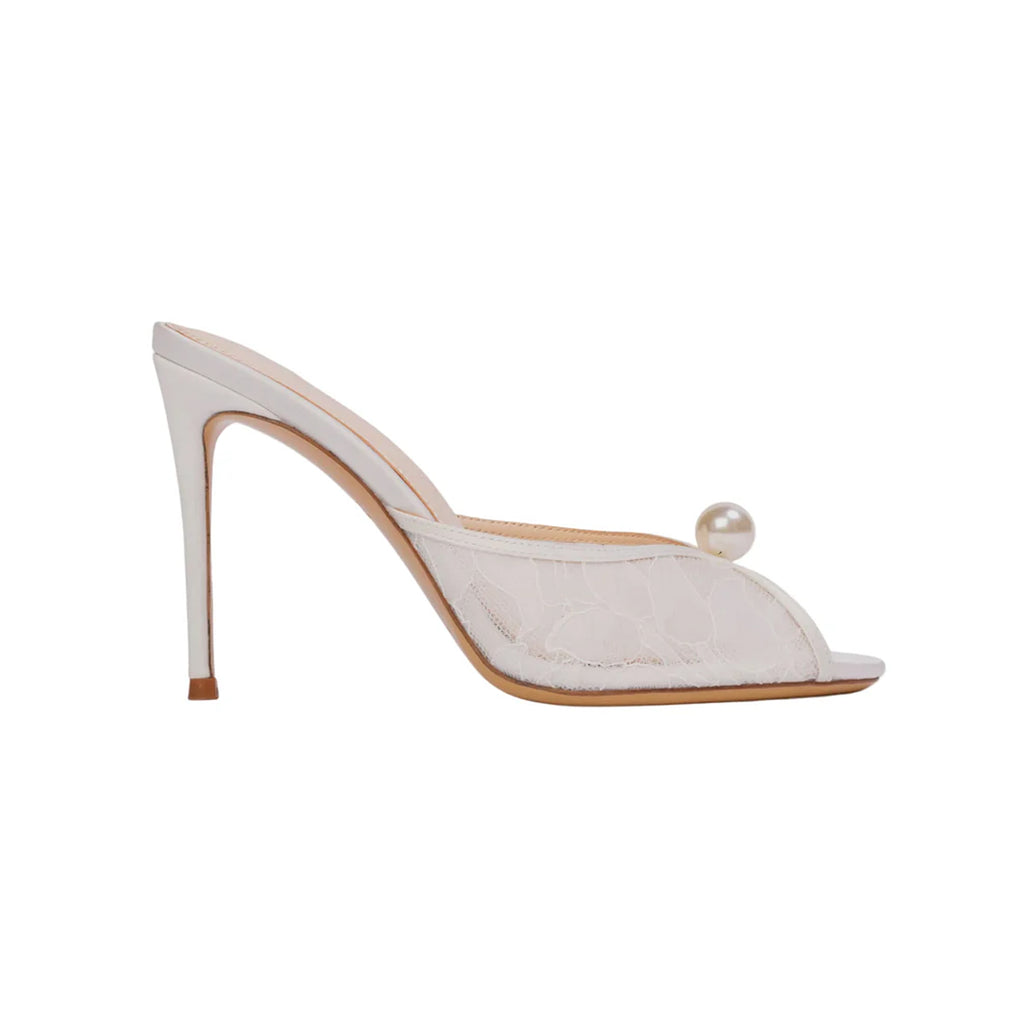 Sadie 100 Mule in Ivory Lace/Pearl Ornament