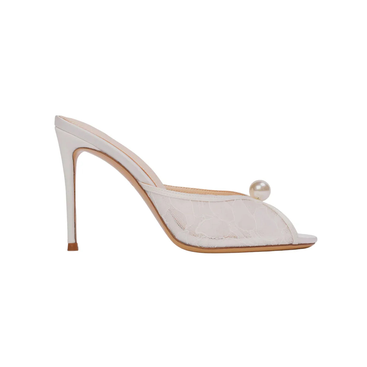Sadie 100 Mule in Ivory Lace/Pearl Ornament