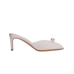 Debby 70 Mule in White Mesh with Pearl Ornament