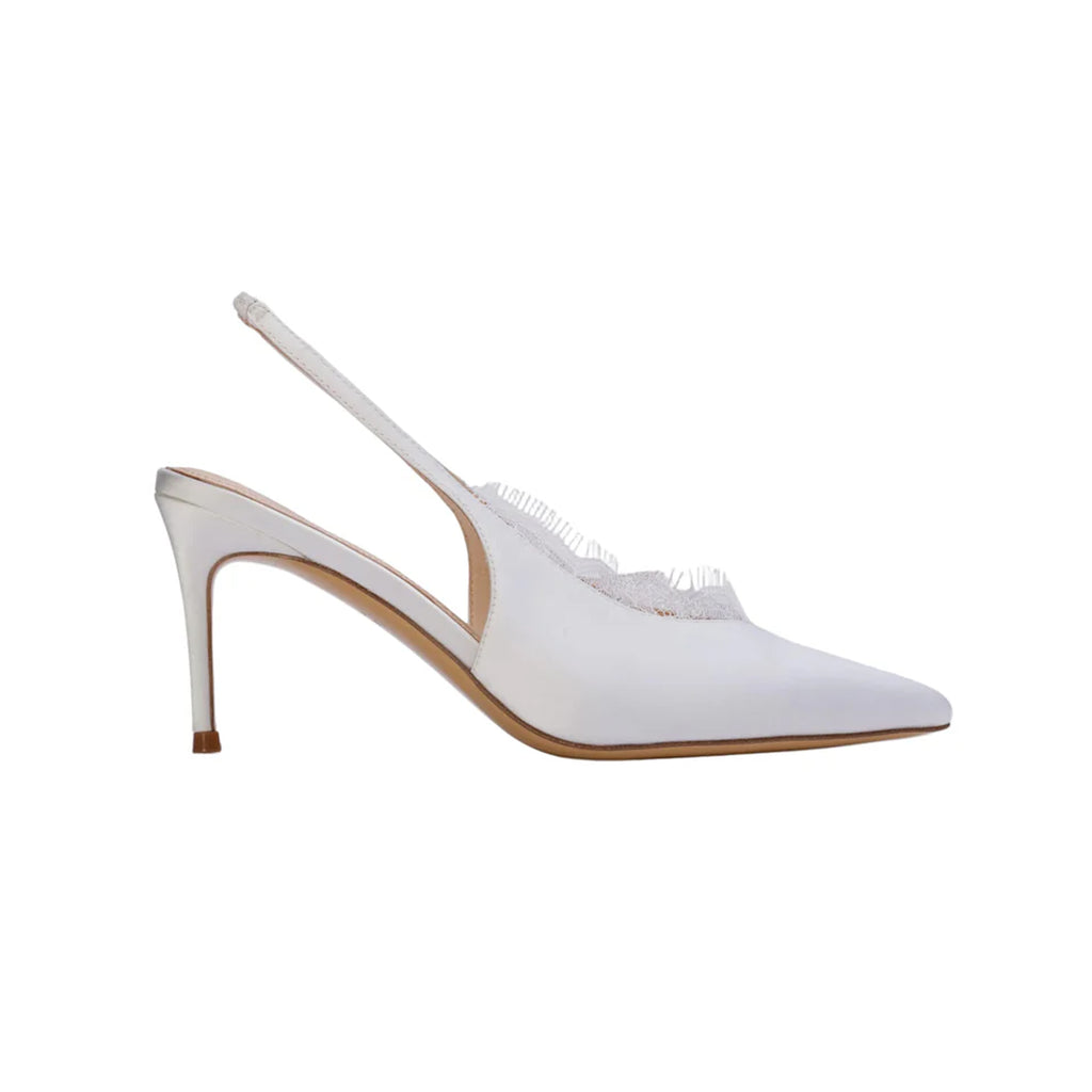 Royale 80 Pump in White Satin/White Lace Trim