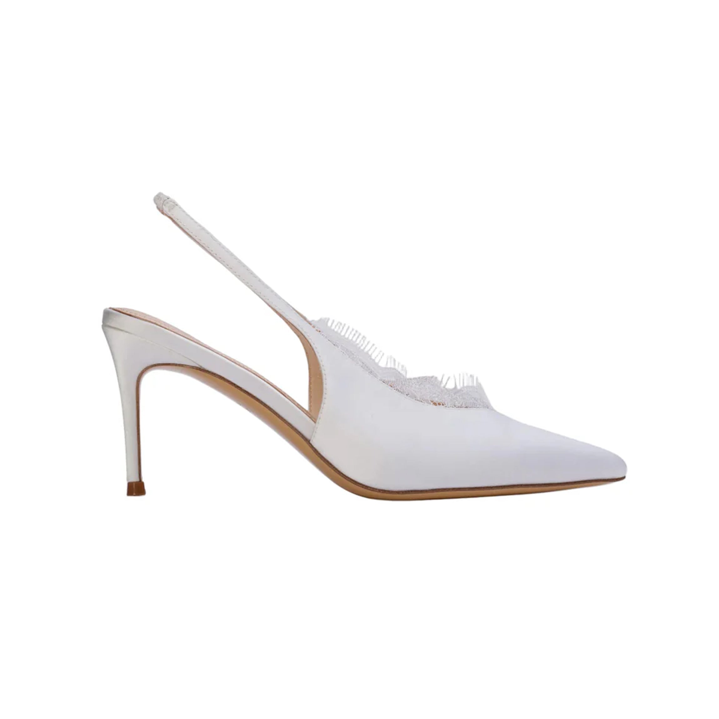 Royale 80 Pump in White Satin/White Lace Trim
