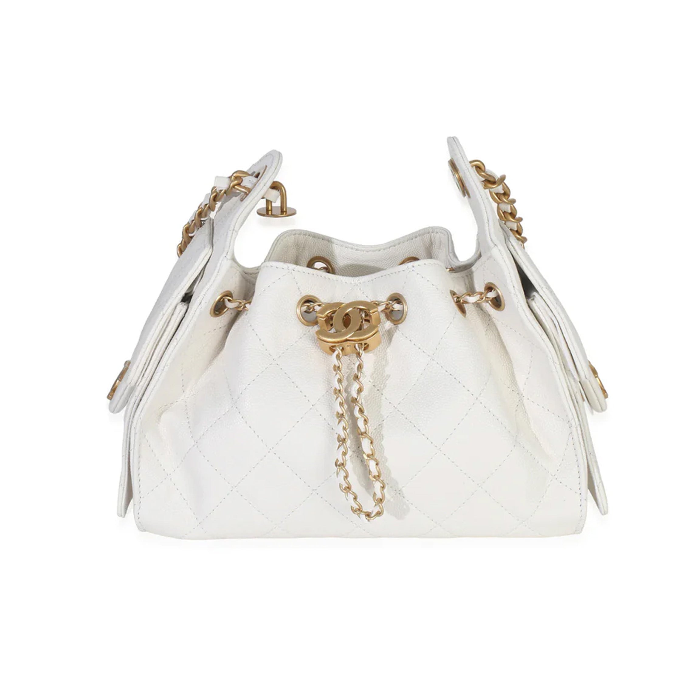 CHANEL ホワイトレザー キルティングバッグ Chanel White Quilted Caviar Mini Chanel 25 Hobo Handbag | myGemma