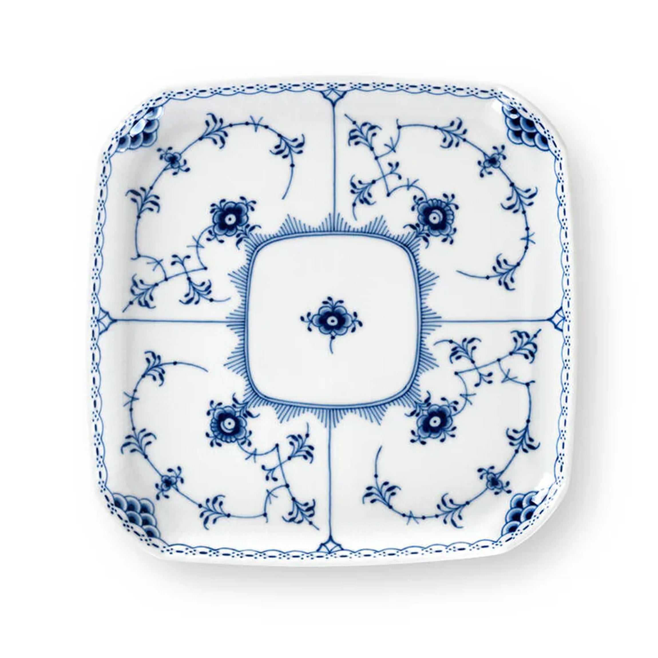 Blue Fluted Half Lace Square Plate, 8.3"