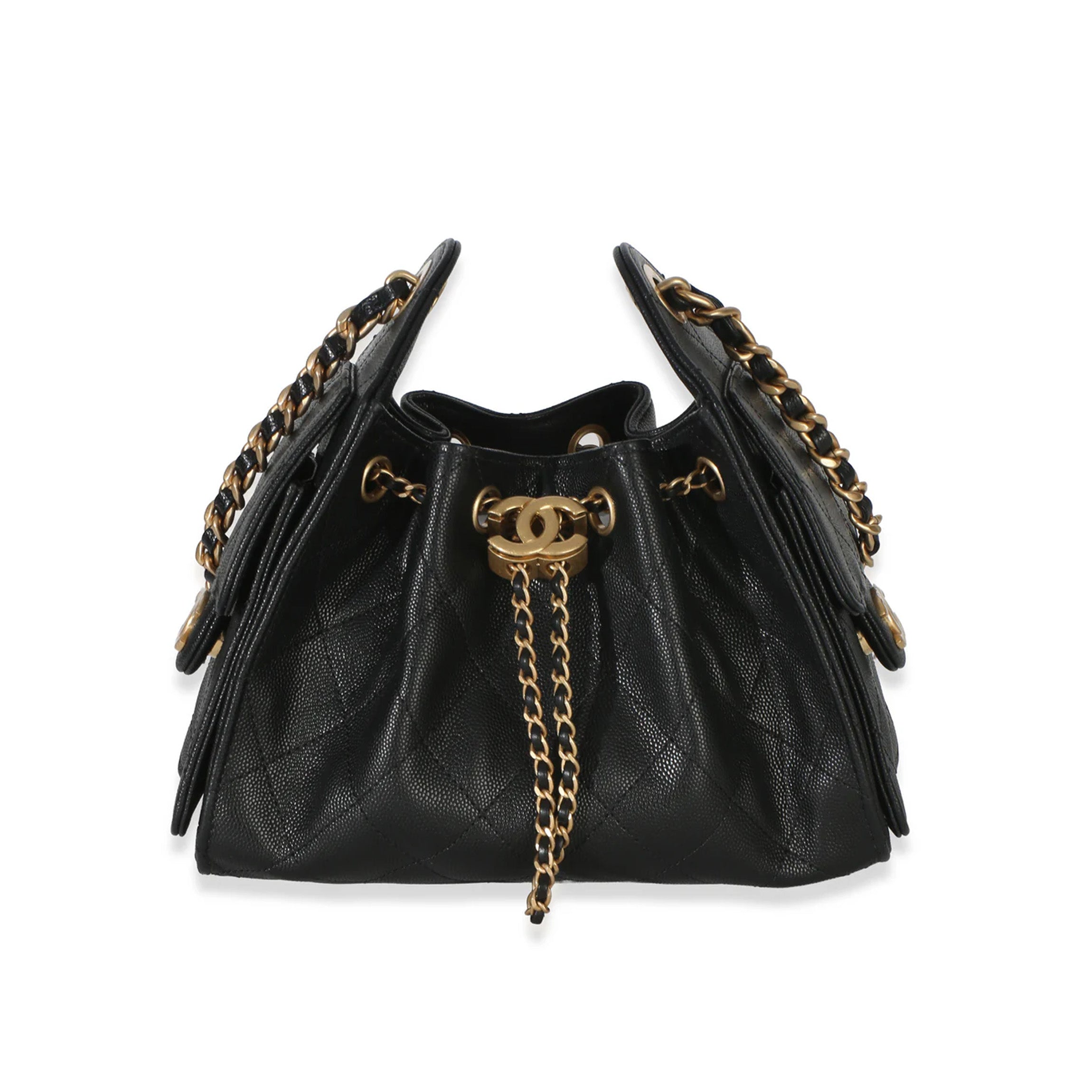 Chanel 26P Black Quilted Caviar Mini Chanel 25 Hobo Handbag