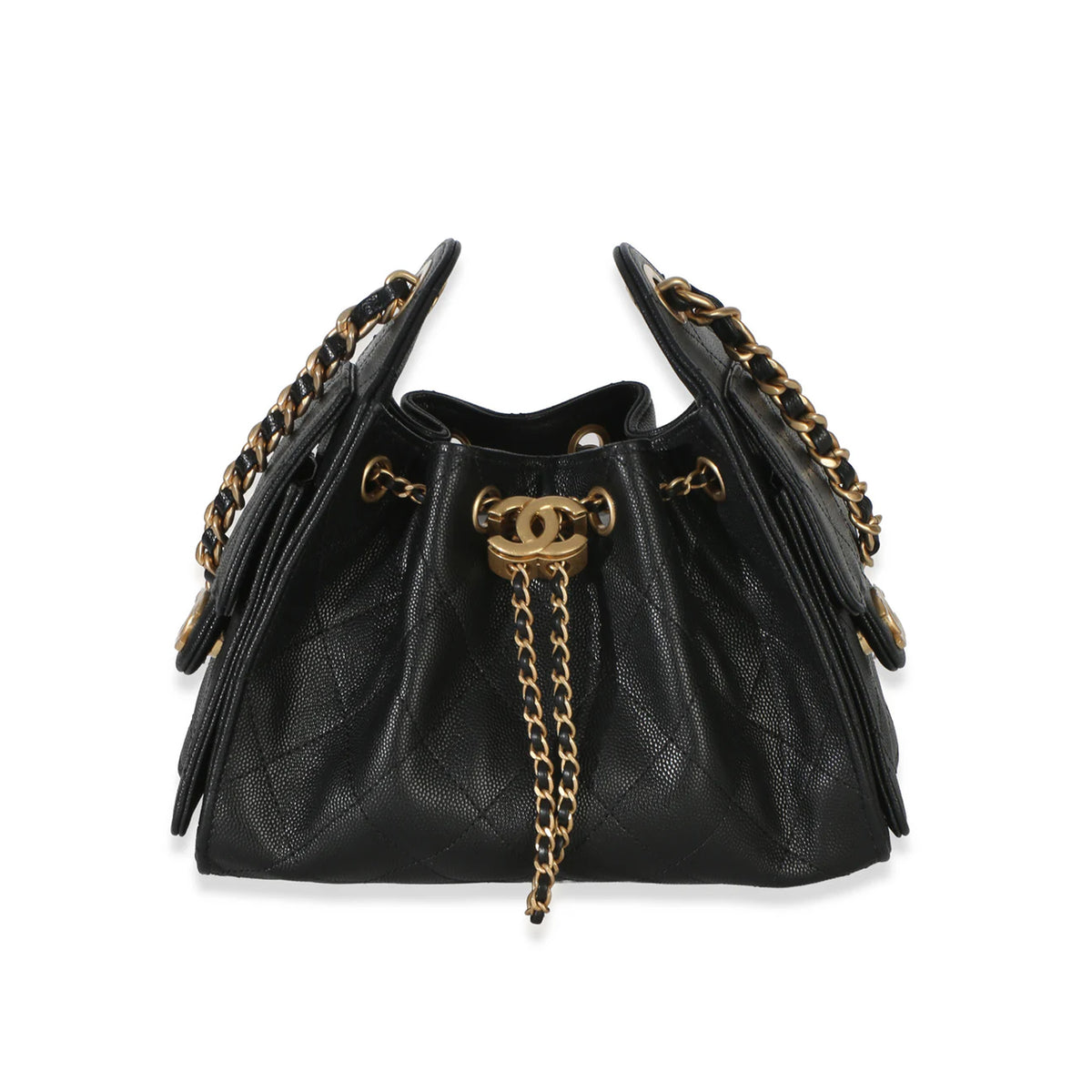 Chanel 26P Black Quilted Caviar Mini Chanel 25 Hobo Handbag