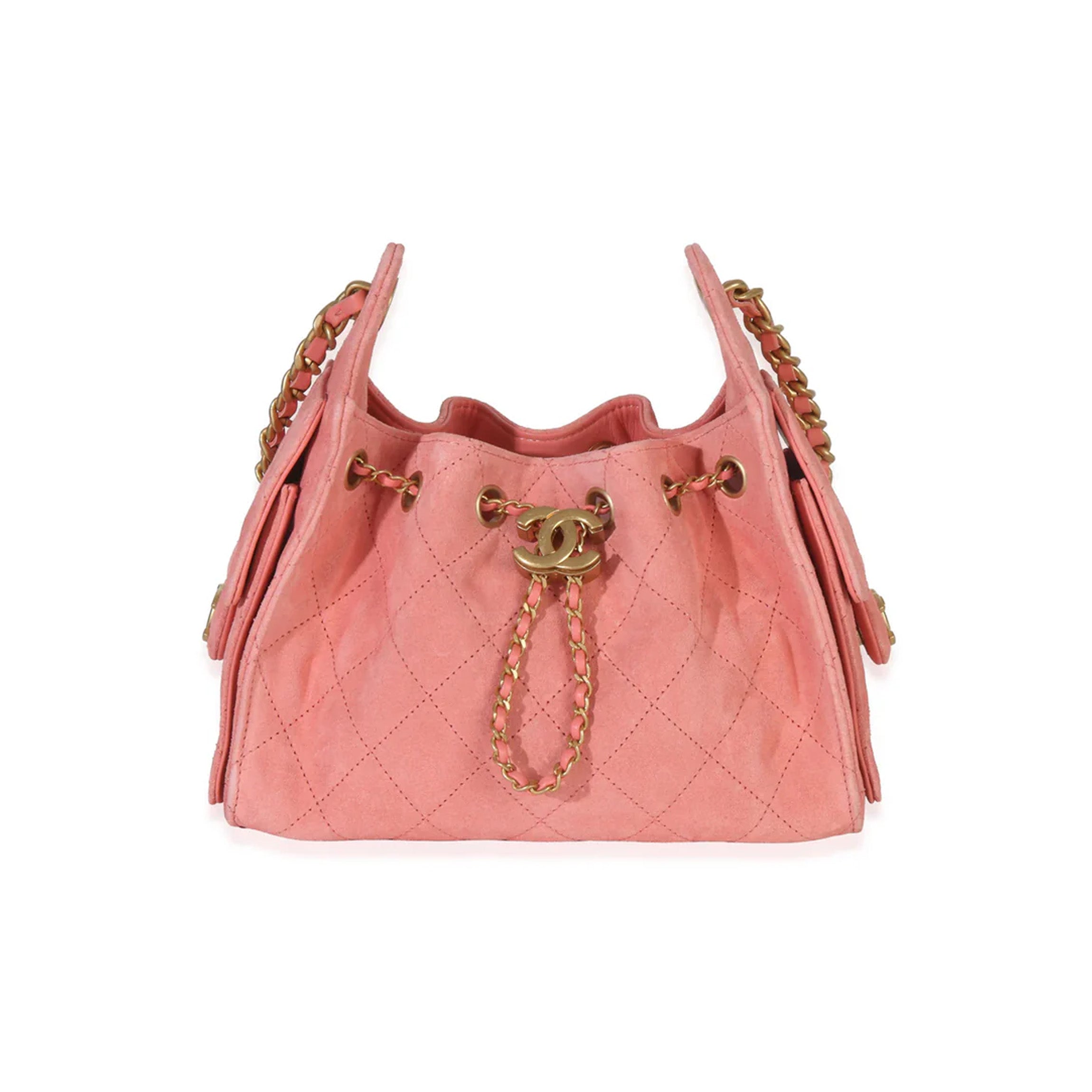 Chanel Pink Quilted Suede Mini Chanel 25 Hobo