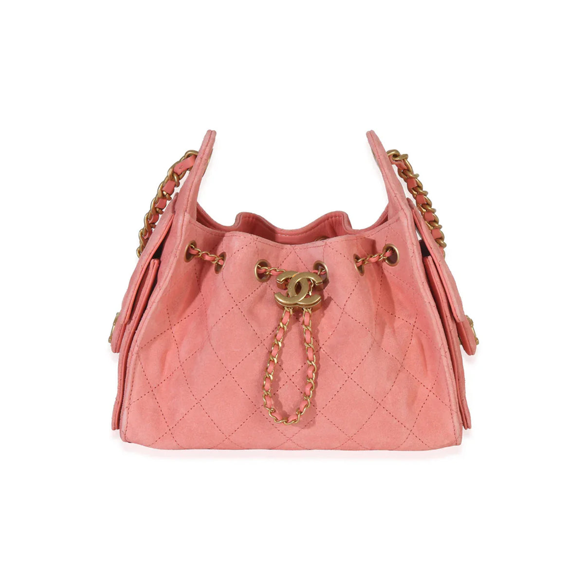 Chanel Pink Quilted Suede Mini Chanel 25 Hobo