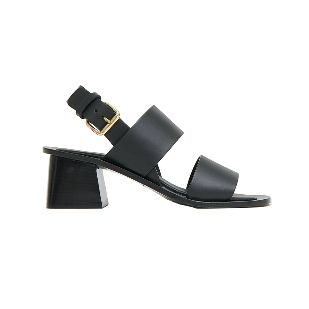 Double Strap Heeled Sandal in Black
