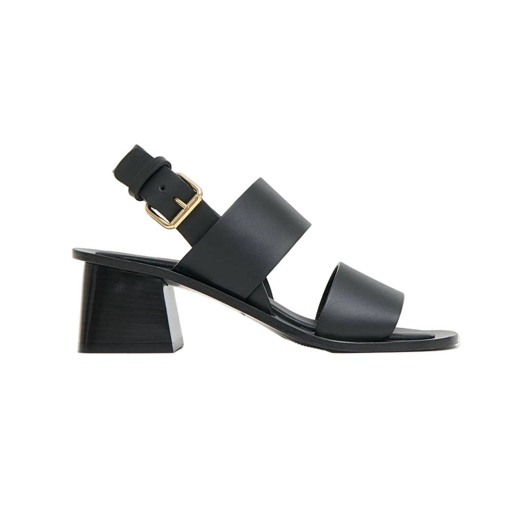 Double Strap Heeled Sandal in Black
