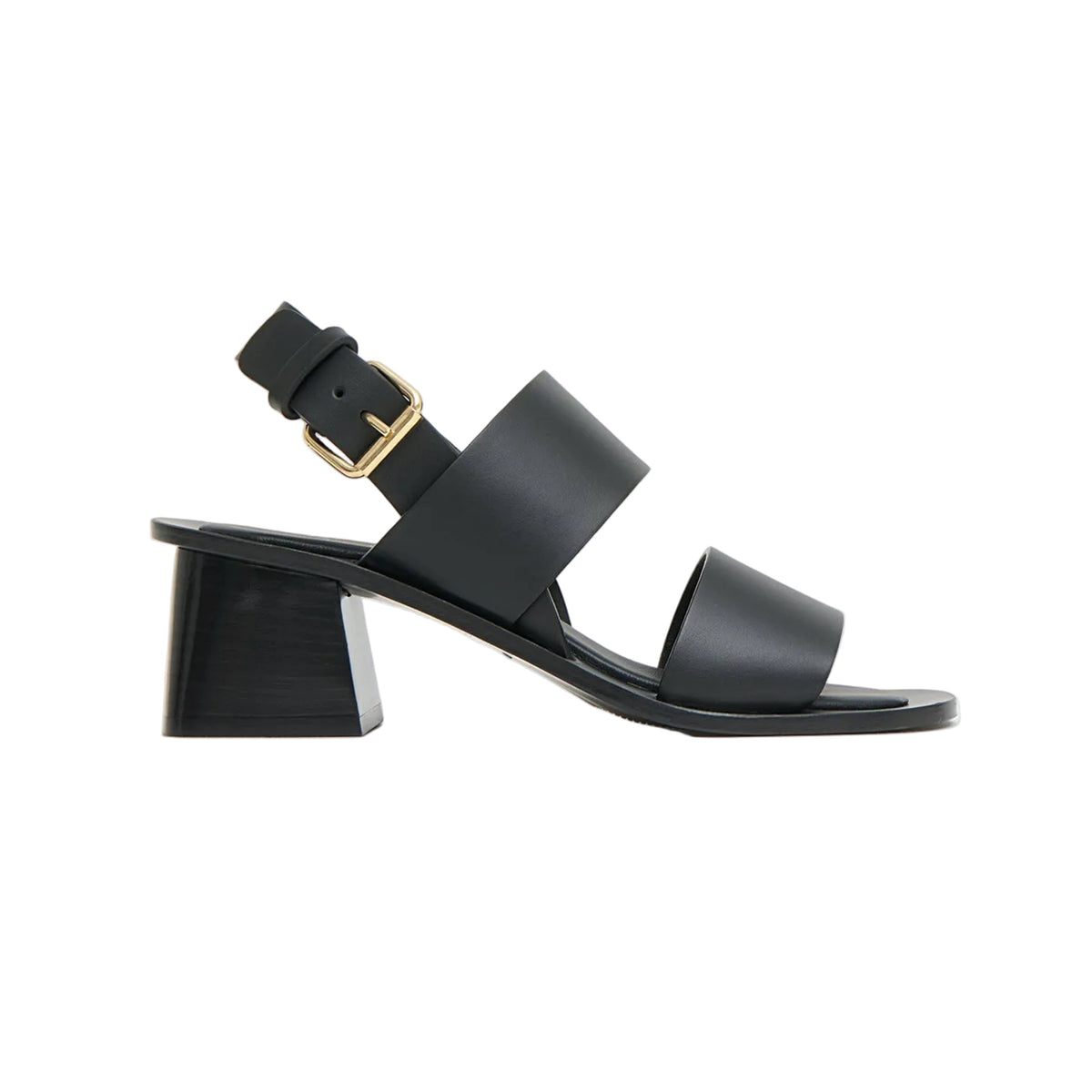 Double Strap Heeled Sandal in Black