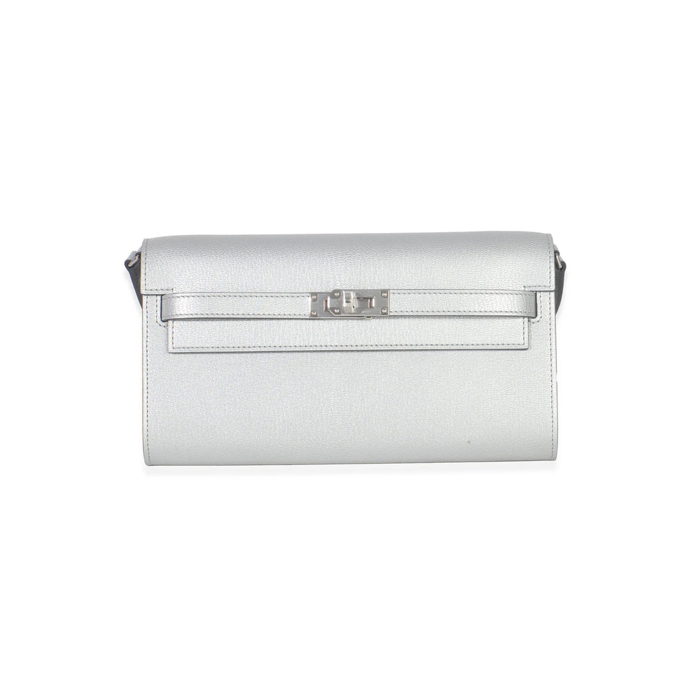 Hermès Argent Metallic Chevre Chamkilight Kelly Wallet To Go PHW