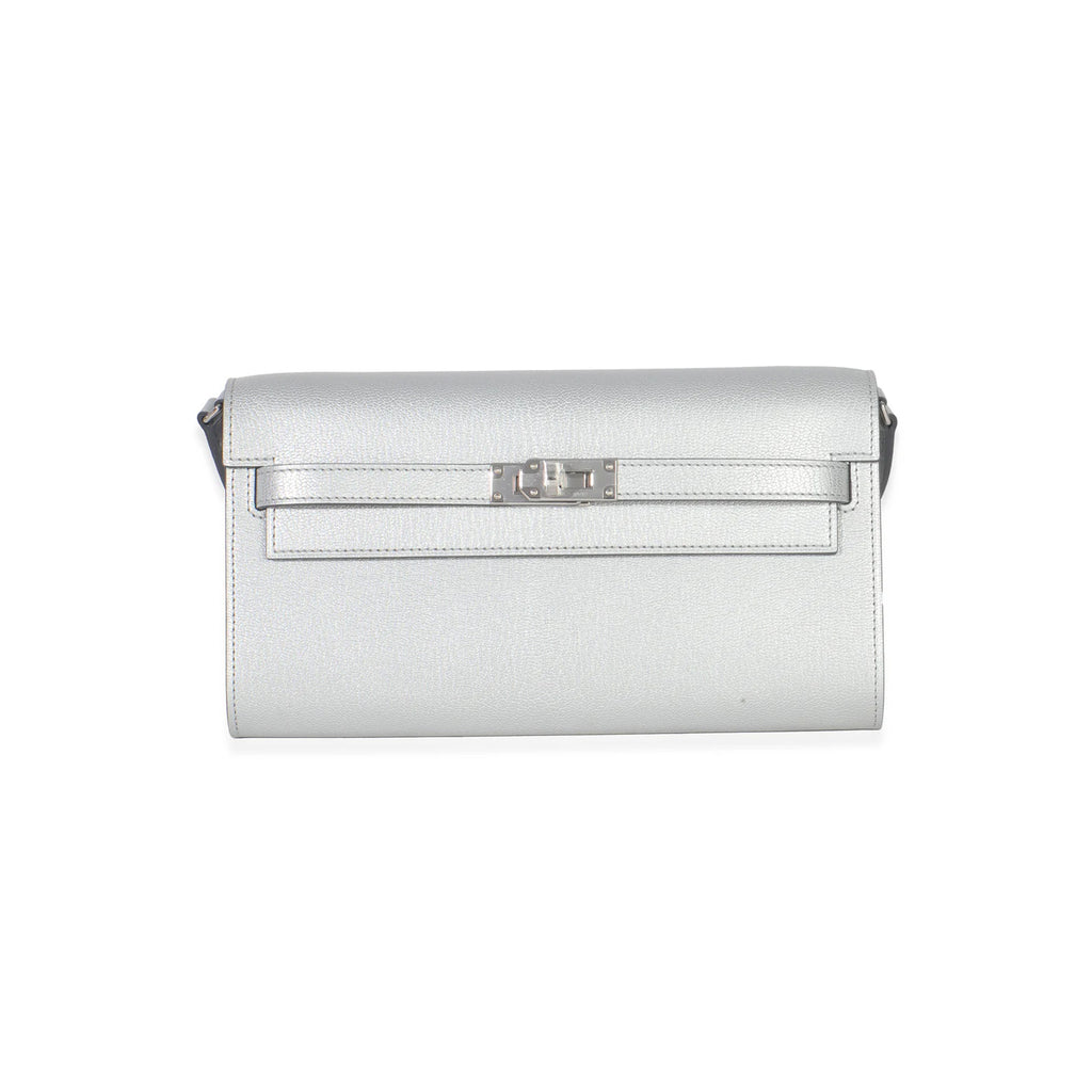 Hermès Argent Metallic Chevre Chamkilight Kelly Wallet To Go PHW