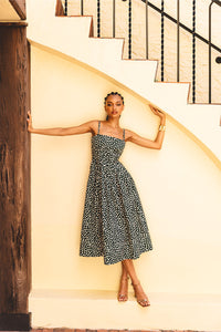 Sea Island Dress in Abstract Dot Green Turtledove