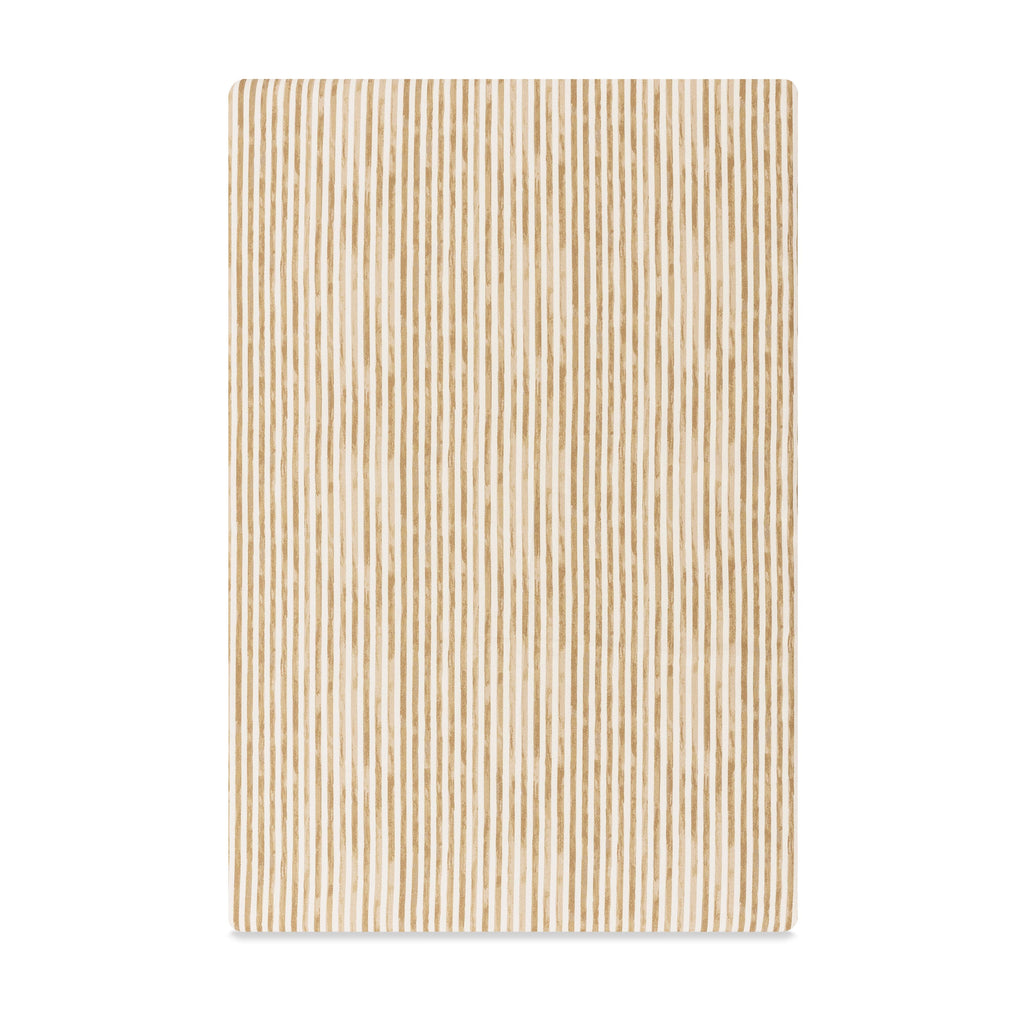 Front view of All-Stages bassinet sheet showcasing Autumn Stripe pattern on a white background