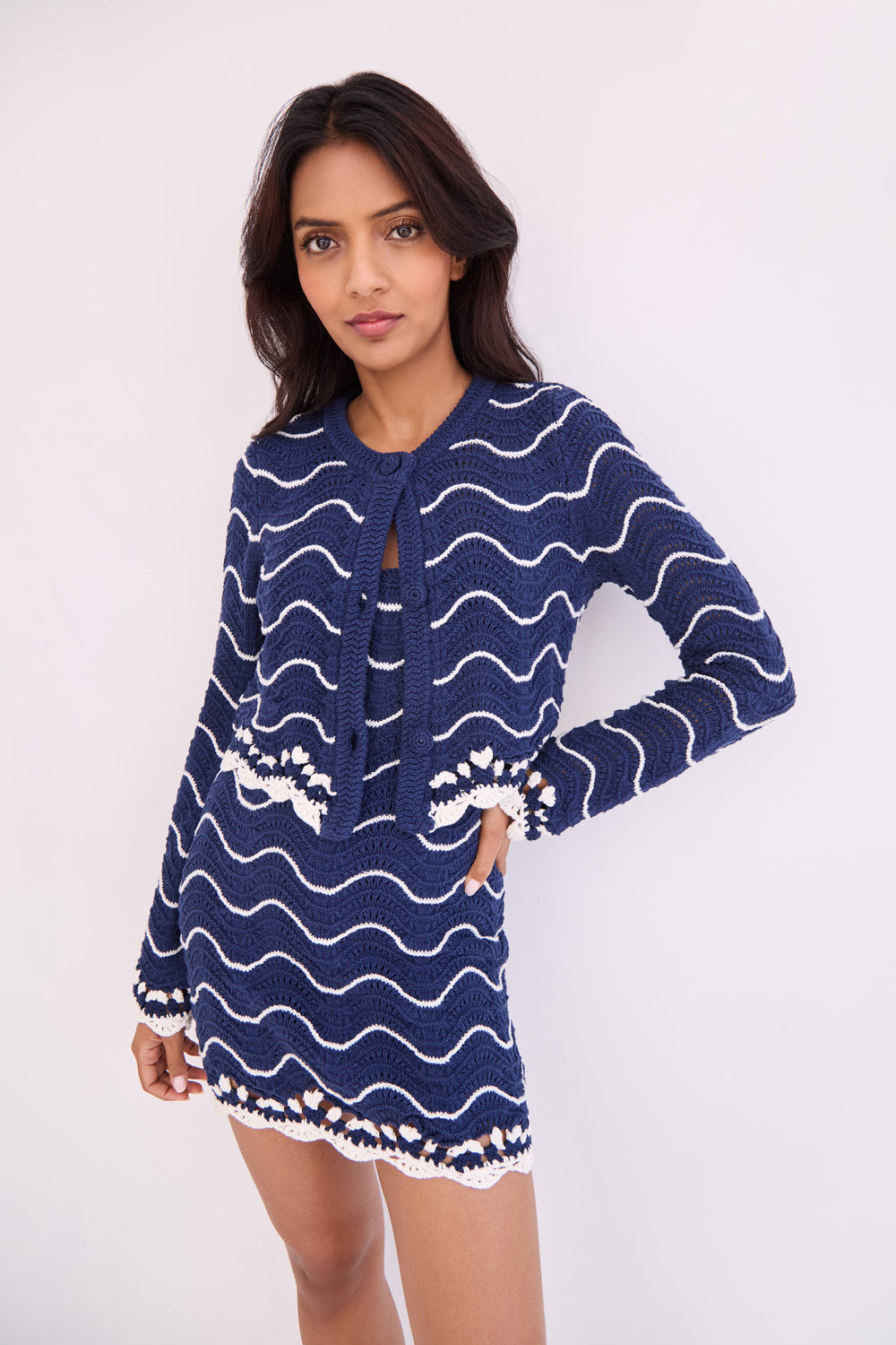 Louise Cardigan in Navy Ivory Knits