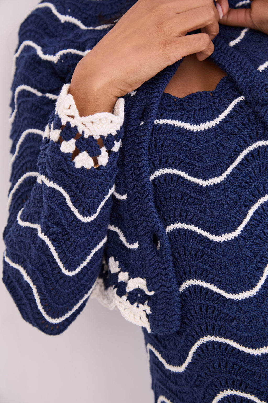 Louise Cardigan in Navy Ivory Knits