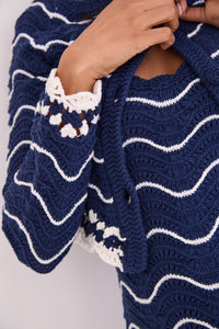Louise Cardigan in Navy Ivory Knits