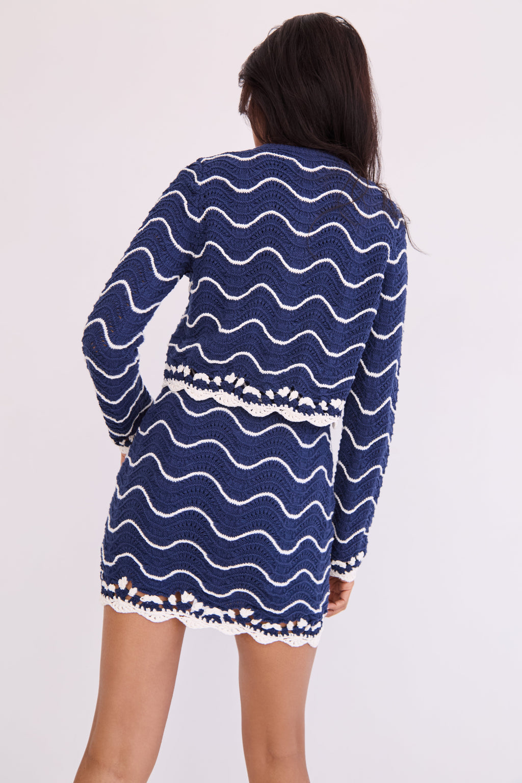 Louise Cardigan in Navy Ivory Knits