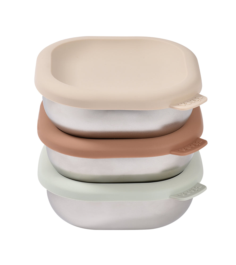 Microwave-Safe Stainless Steel Baby Bowl Set with Lids in Natural