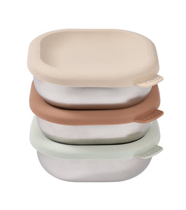 Microwave-Safe Stainless Steel Baby Bowl Set with Lids in Natural