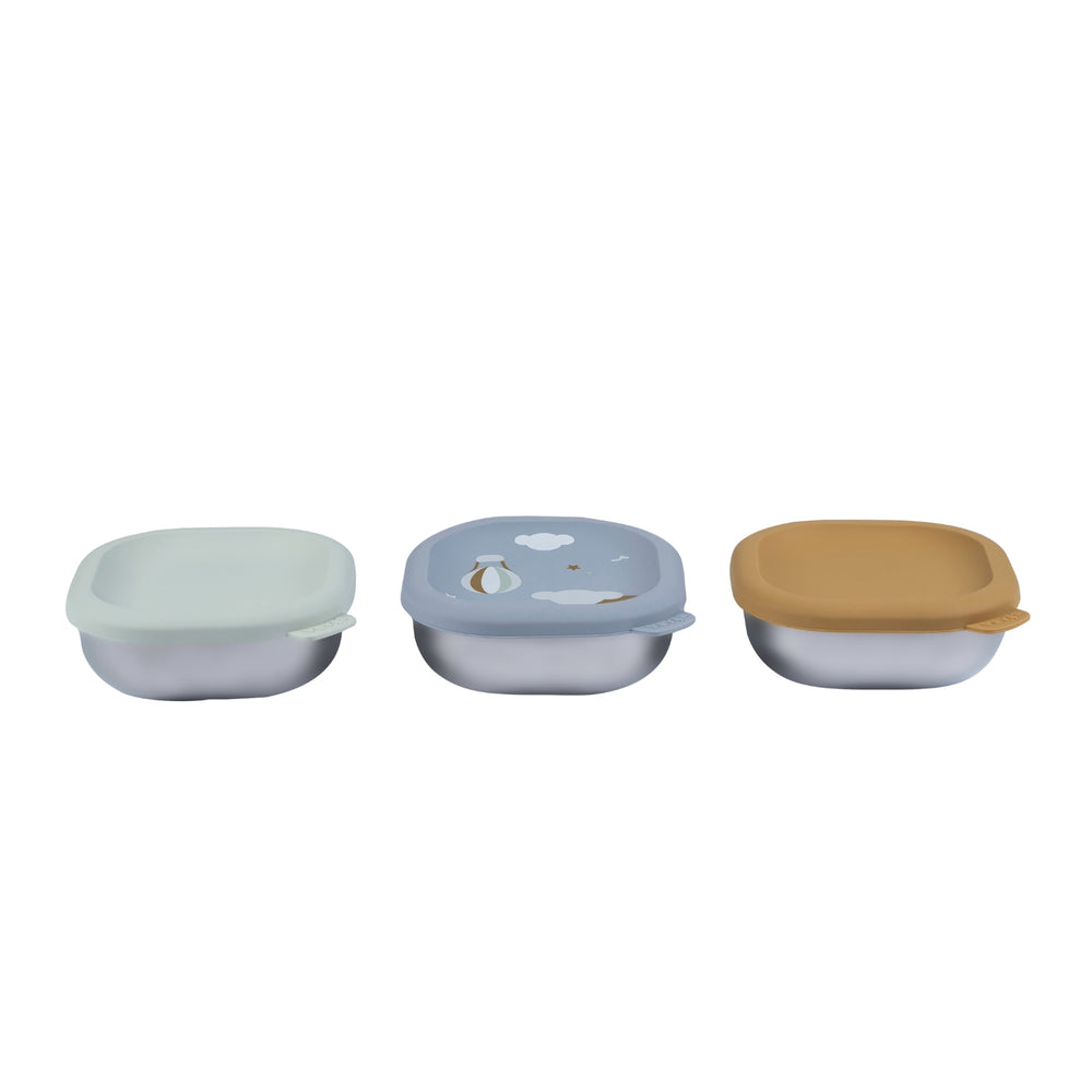 Microwave-Safe Stainless Steel Baby Bowl Set with Lids in Adventure
