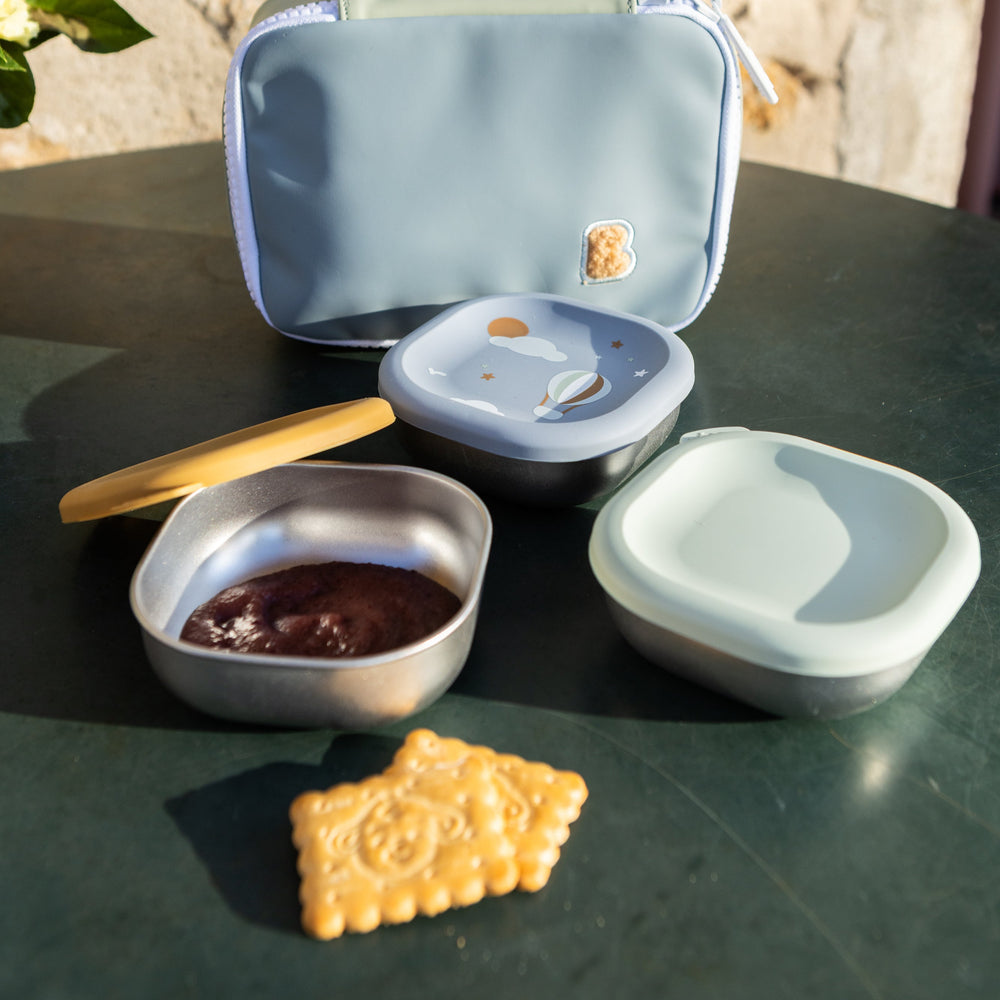 Microwave-Safe Stainless Steel Baby Bowl Set with Lids in Adventure