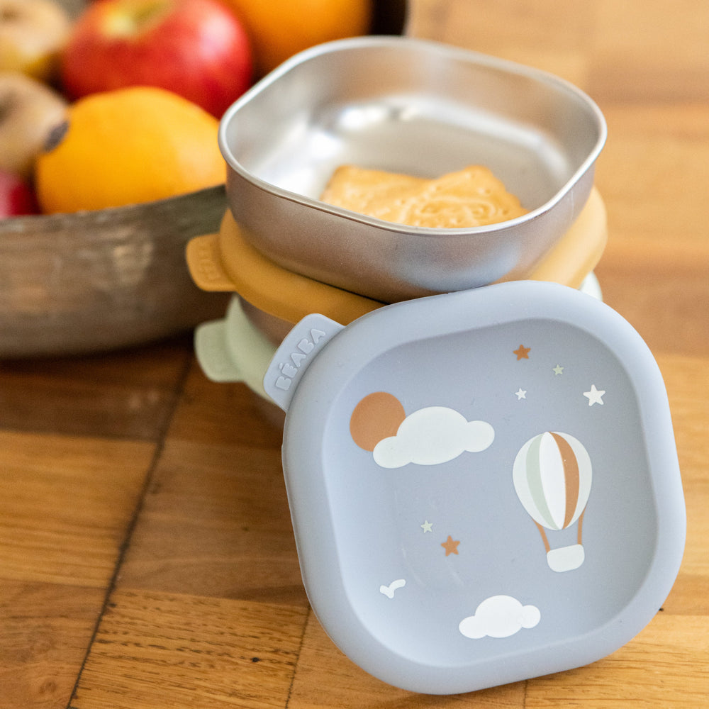 Microwave-Safe Stainless Steel Baby Bowl Set with Lids in Adventure