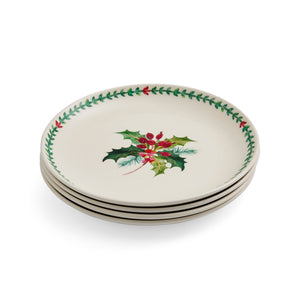 Botanic Garden Christmas Holly 10.75" Dinner Plates in Holly, Set of 4