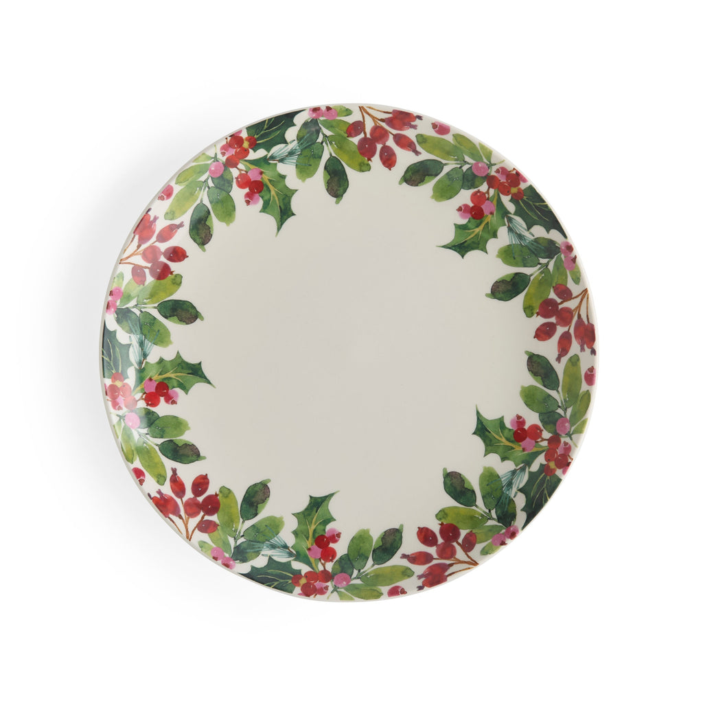 Botanic Garden Christmas Holly 10.75" Dinner Plates in Berry, Set of 4
