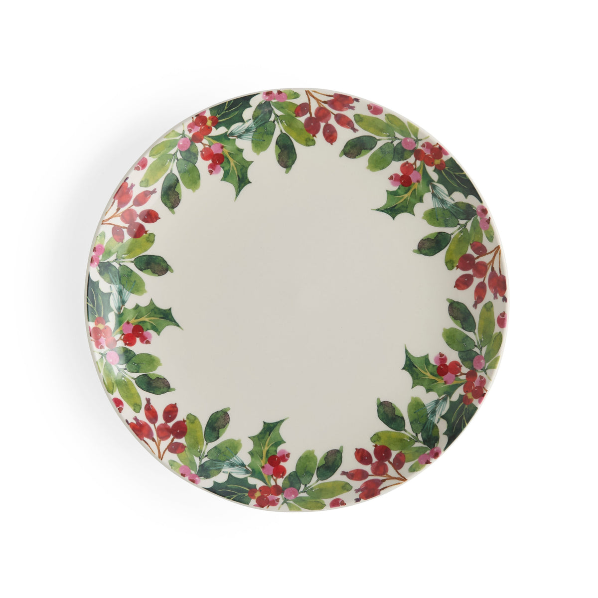 Botanic Garden Christmas Holly 10.75" Dinner Plates in Berry, Set of 4