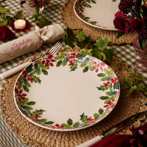 Botanic Garden Christmas Holly 10.75" Dinner Plates in Berry, Set of 4