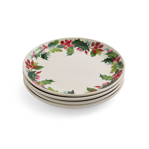 Botanic Garden Christmas Holly 8.8" Salad Plates in Berry, Set of 4