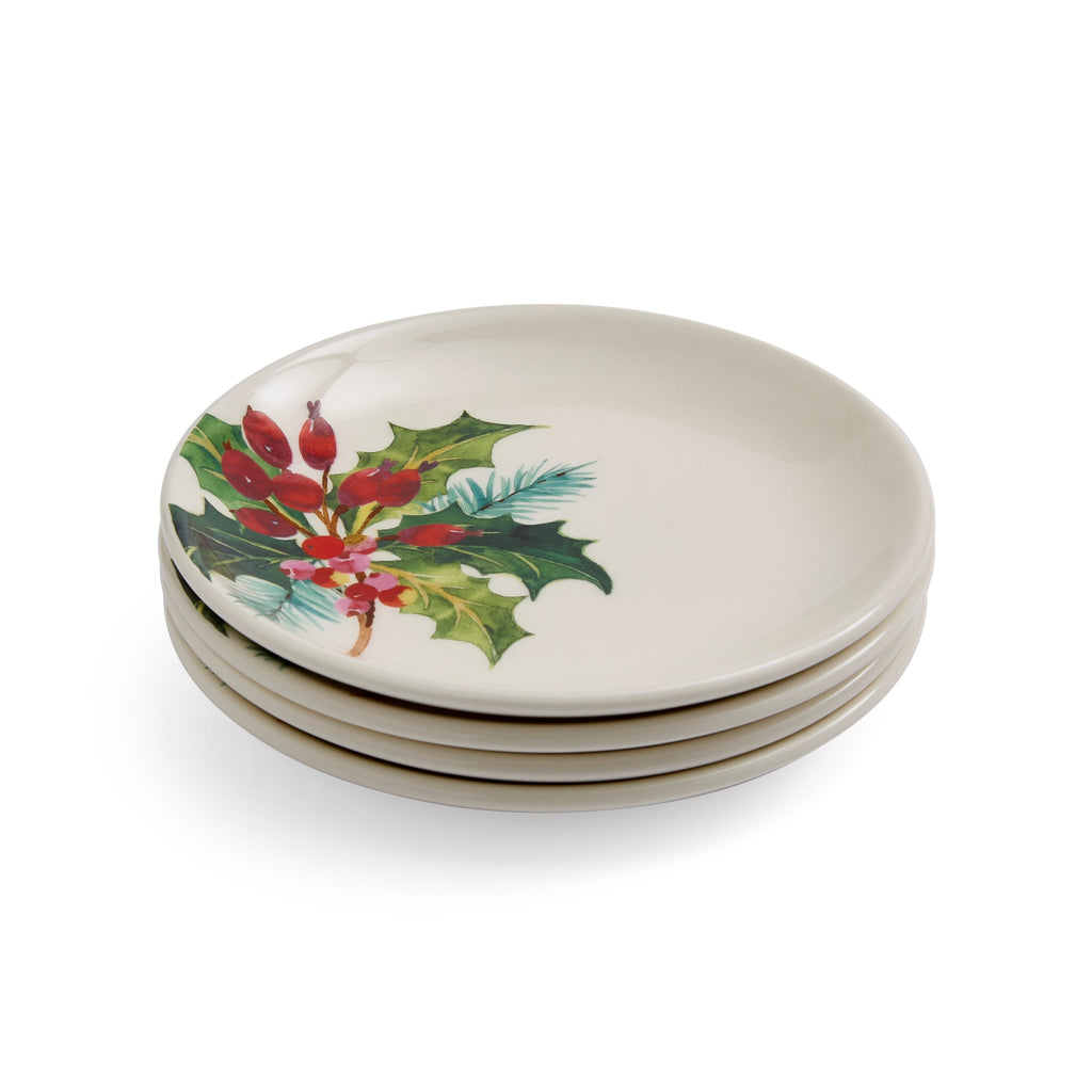 Botanic Garden Christmas Holly 6" Side Plates in Holly, Set of 4