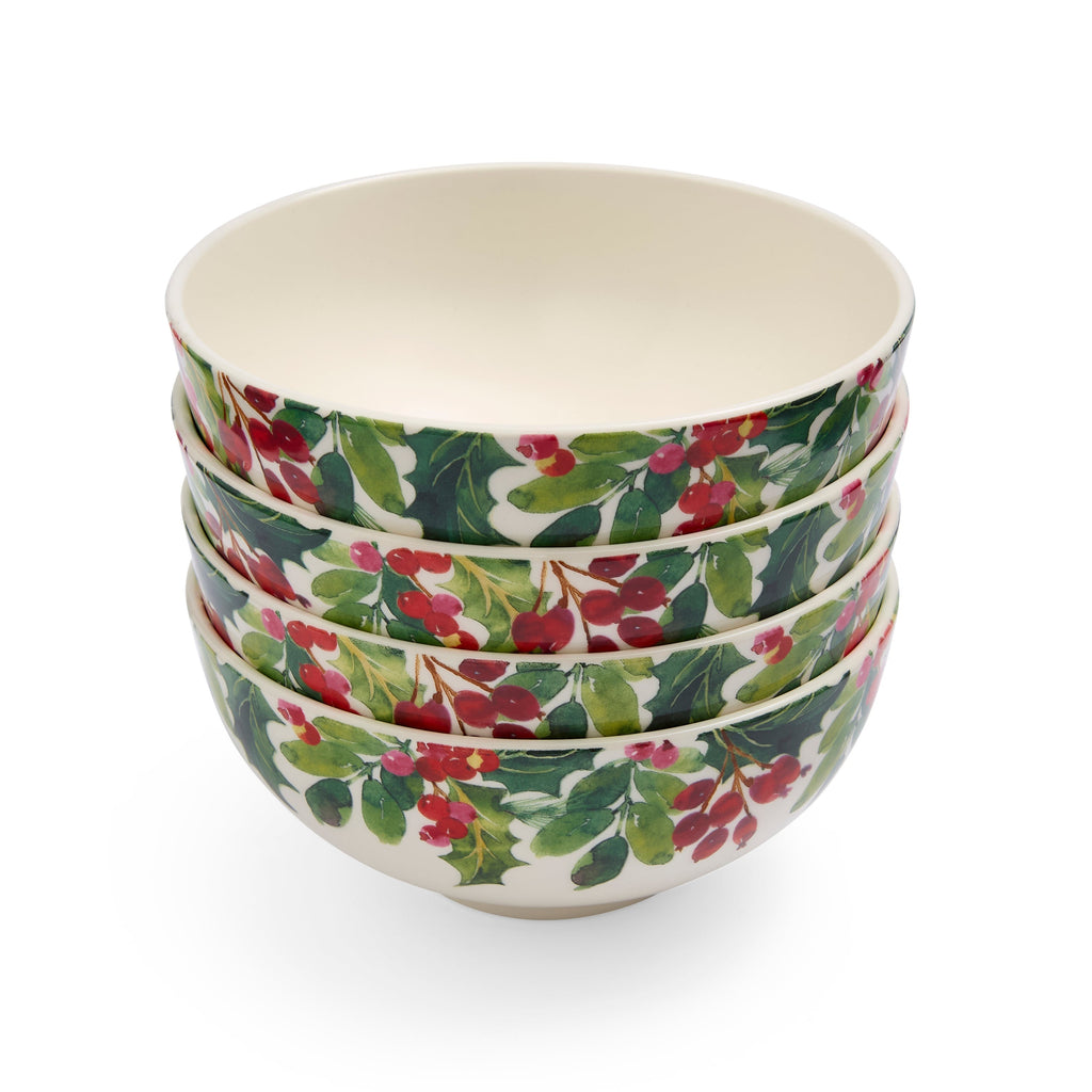 Botanic Garden Christmas Holly 6.4" Rimless Bowls in Holly, Set of 4