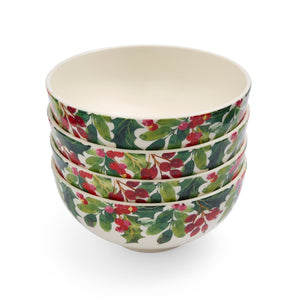 Botanic Garden Christmas Holly 6.4" Rimless Bowls in Holly, Set of 4
