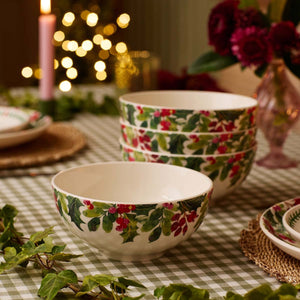 Botanic Garden Christmas Holly 6.4" Rimless Bowls in Holly, Set of 4