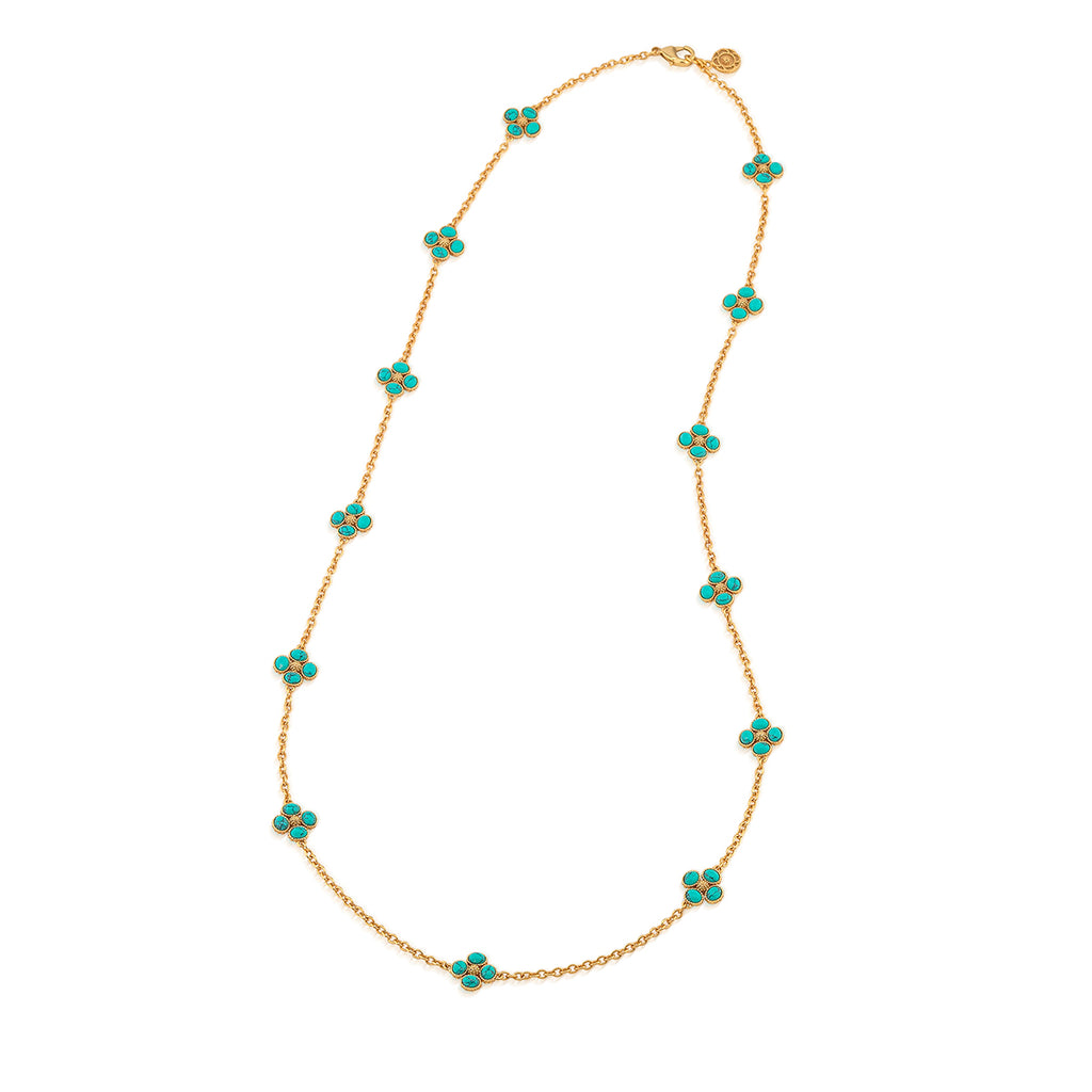 Berry Clover Double Sided Necklace 34" in Turquoise