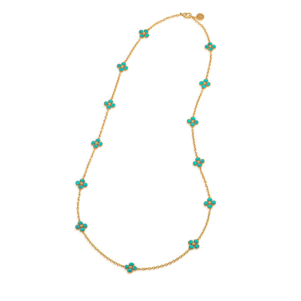 Berry Clover Double Sided Necklace 34" in Turquoise