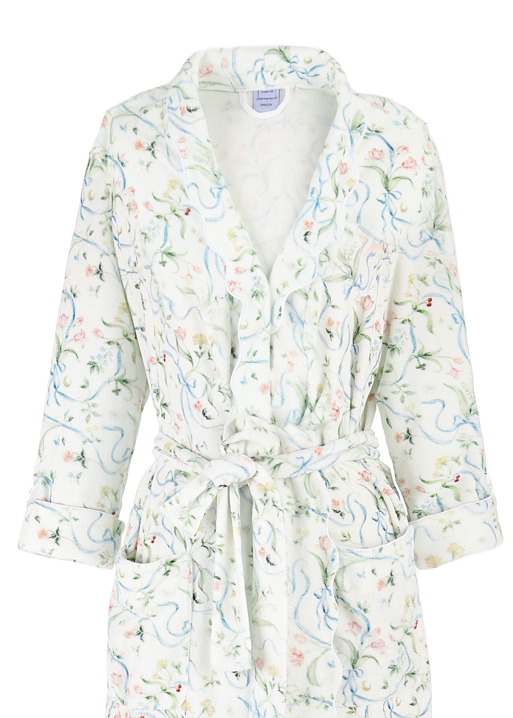 Women’s Long Scallop Lightweight Robe in Lily of the Valley Ribbon Bouquet